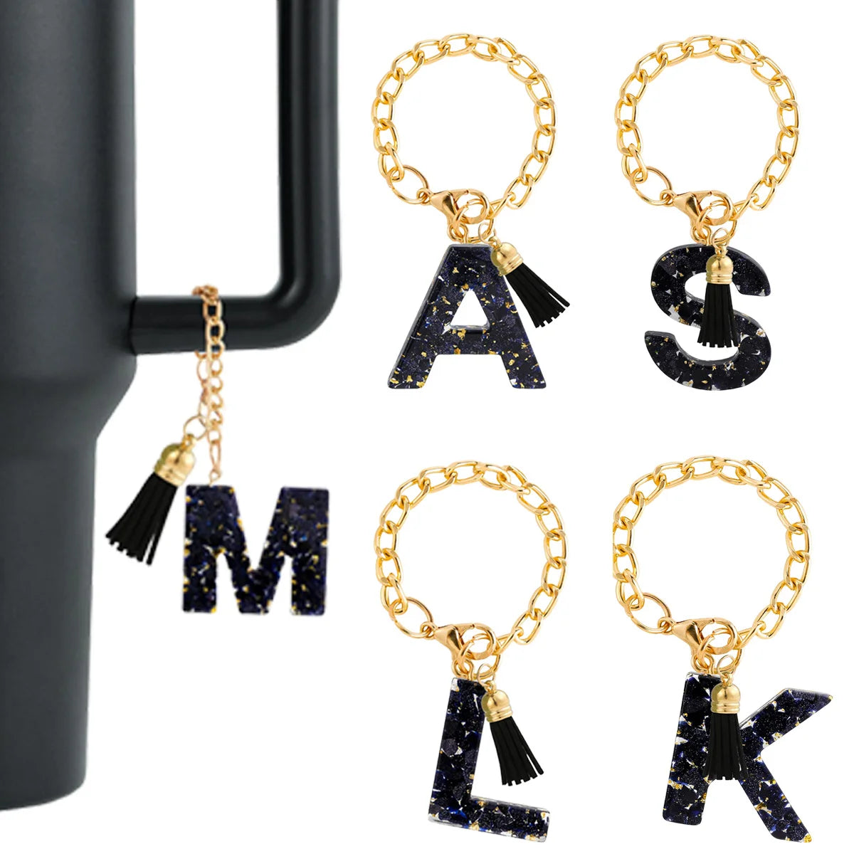 1/2 Stanley Cup Letter Pendant Accessory, Cute Initial Keychain Handle Pendant for Stanley Women's Rolling Device, Trendy Access