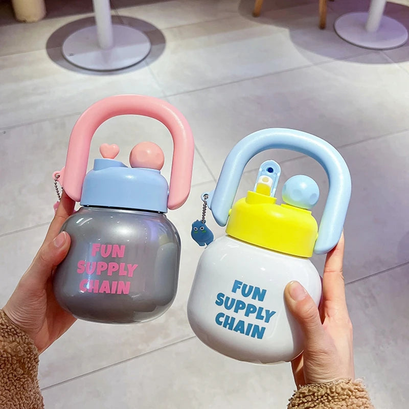 800ml Water Bottle Food-Grade Plastic Water Bottle Large-Capacity Kid Tumbler Kettle Straw Cup Big Belly Drinking Cup for Travel