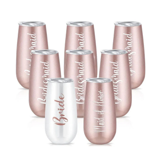 Champagne Flutes for Wedding Party, 6 oz Tumblers, Bride Shower Gifts, Bridesmaid Proposal Gifts