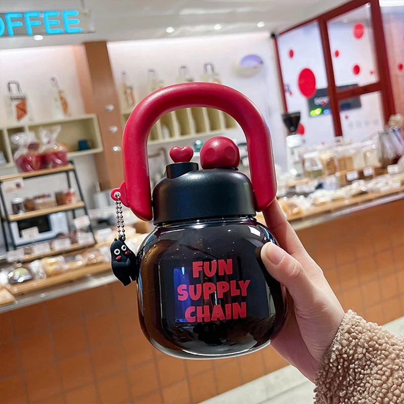 800ml Water Bottle Food-Grade Plastic Water Bottle Large-Capacity Kid Tumbler Kettle Straw Cup Big Belly Drinking Cup for Travel