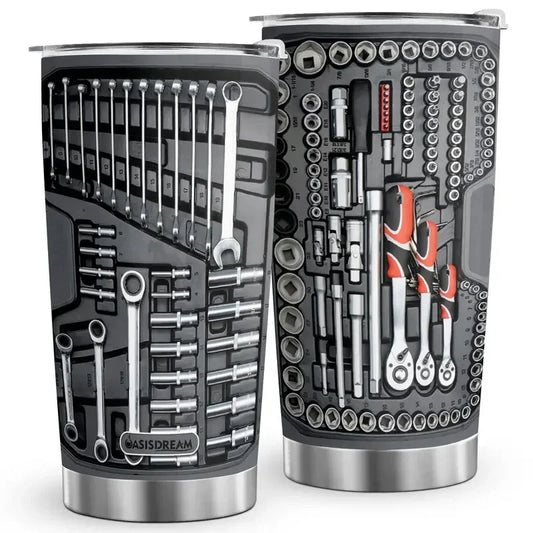600ml 20oz Tumblers Mechanic Toolbox Mugs Stainless Steel Vacuum Insulated Beer Cup With Straw Lid Thermal Dad Father's Day Gift