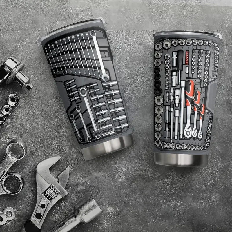 600ml 20oz Tumblers Mechanic Toolbox Mugs Stainless Steel Vacuum Insulated Beer Cup With Straw Lid Thermal Dad Father's Day Gift