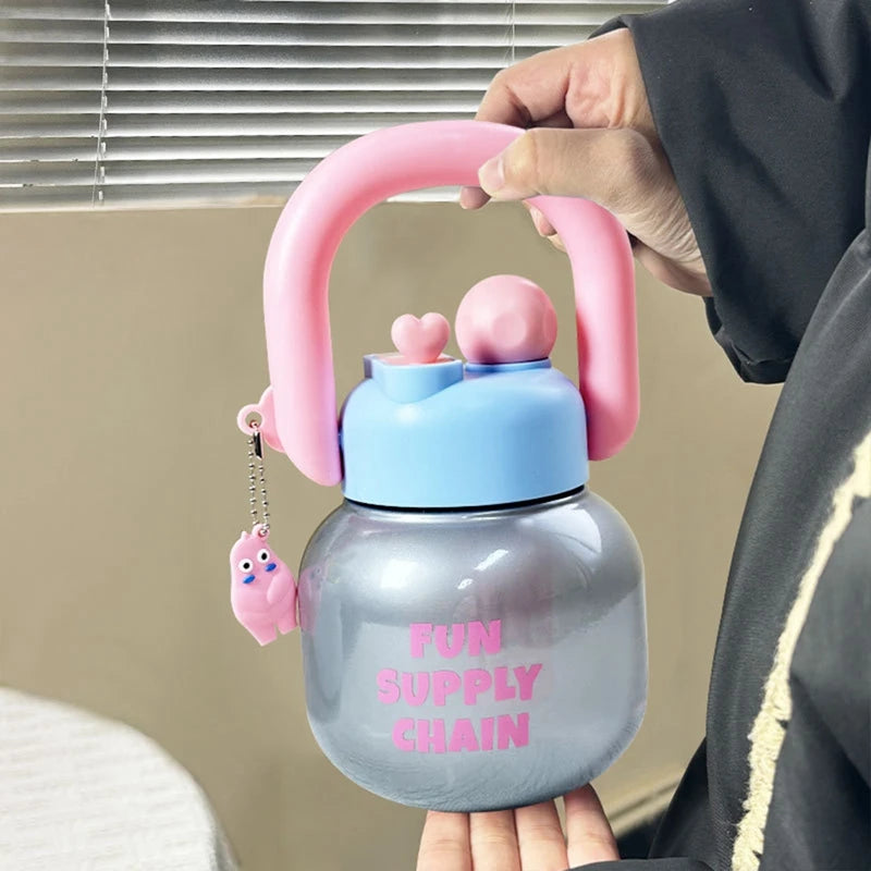 800ml Water Bottle Food-Grade Plastic Water Bottle Large-Capacity Kid Tumbler Kettle Straw Cup Big Belly Drinking Cup for Travel